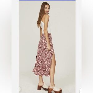 REFORMATION Zoe red floral midi skirt
